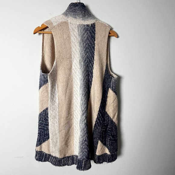 Anthropologie Sleeping on Snow Tan Blue Open Cardigan Mabli Sweater Small Vest - Picture 2 of 4